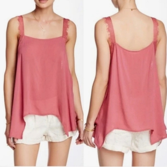 Free People Intimately Dobby Dot Square Neck Lace Cami in Dusty Rose Size Medium - Picture 1 of 9